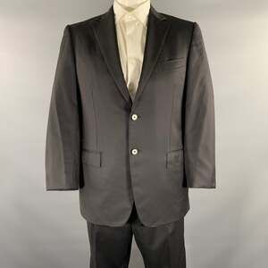 ERMENEGILDO ZEGNA  Size 52 Black Pinstripe Wool Silk Notch Lapel Suit